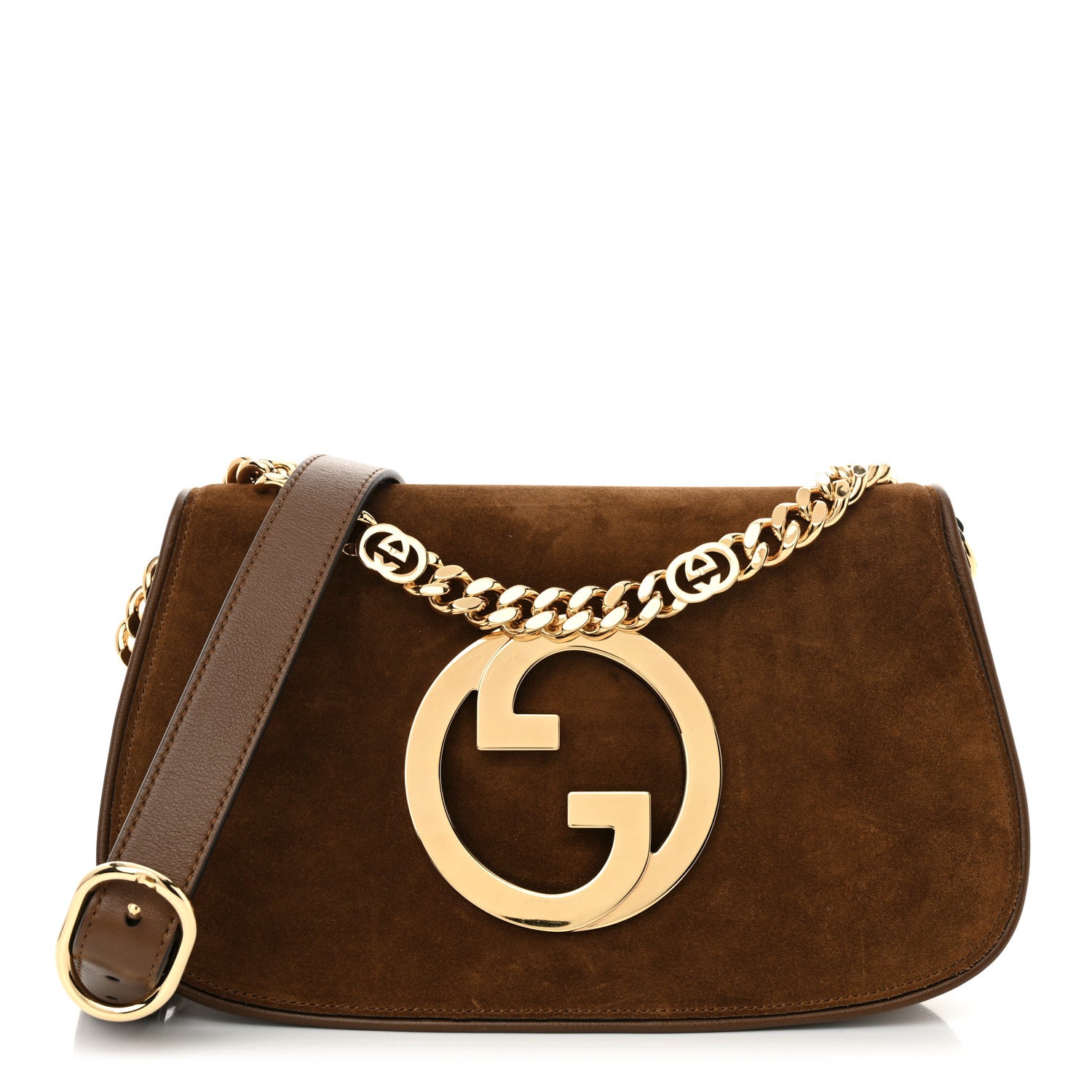 Gucci Suede Talco Roxy Calfskin Blondie Chain Shoulder Flap Bag Burnt Satin 1 of 12