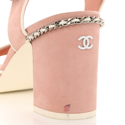 Chanel Suede Patent Chain CC Sandals 37 Pink White 9 of 12