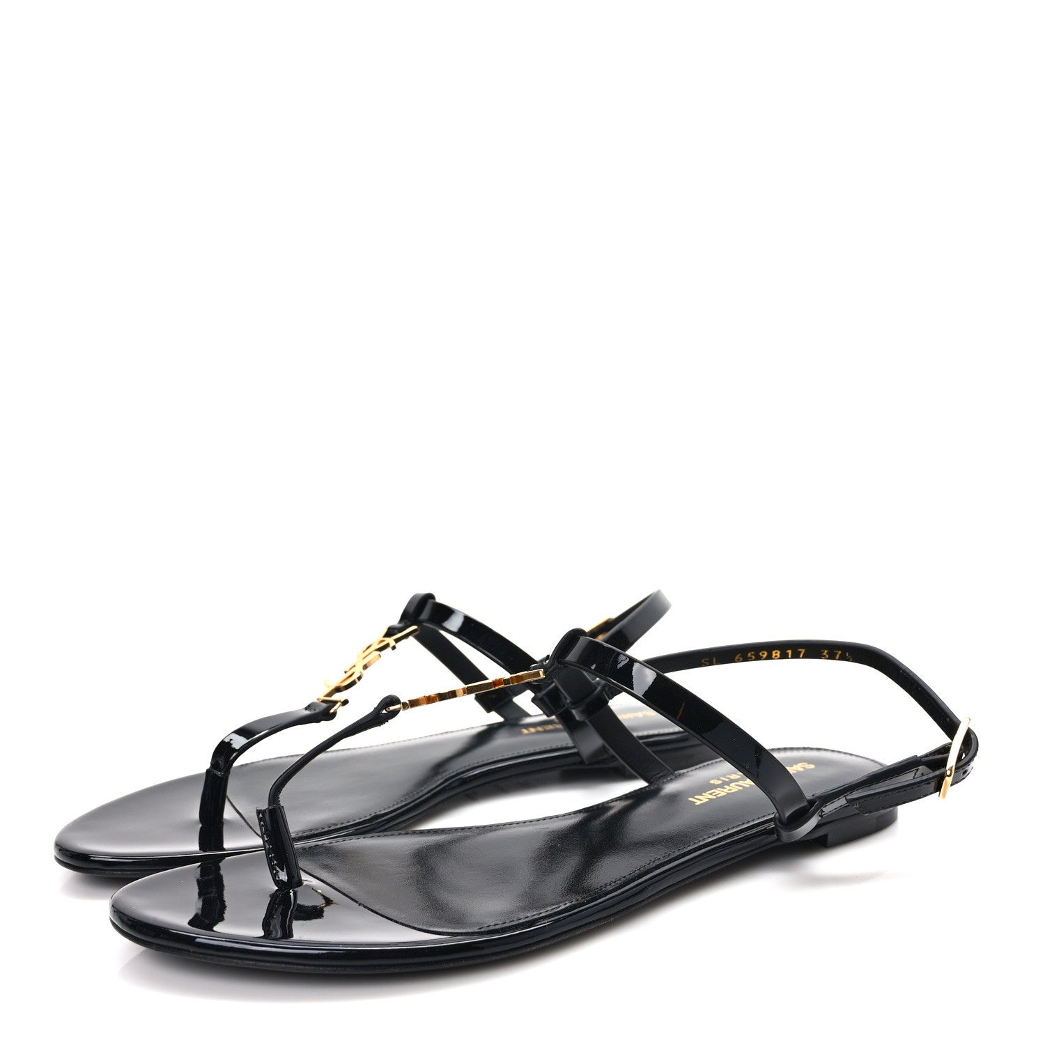 Saint Laurent Patent Calfskin Cassandra Monogram Sandals 37.5 Black 3 of 8