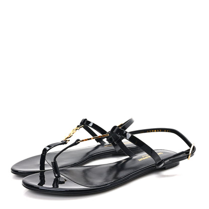 Saint Laurent Patent Calfskin Cassandra Monogram Sandals 37.5 Black 3 of 8
