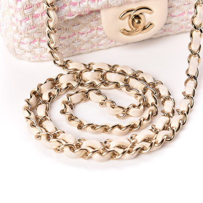 Chanel Lambskin Cotton Woven Mini Flap Pink White 11 of 11
