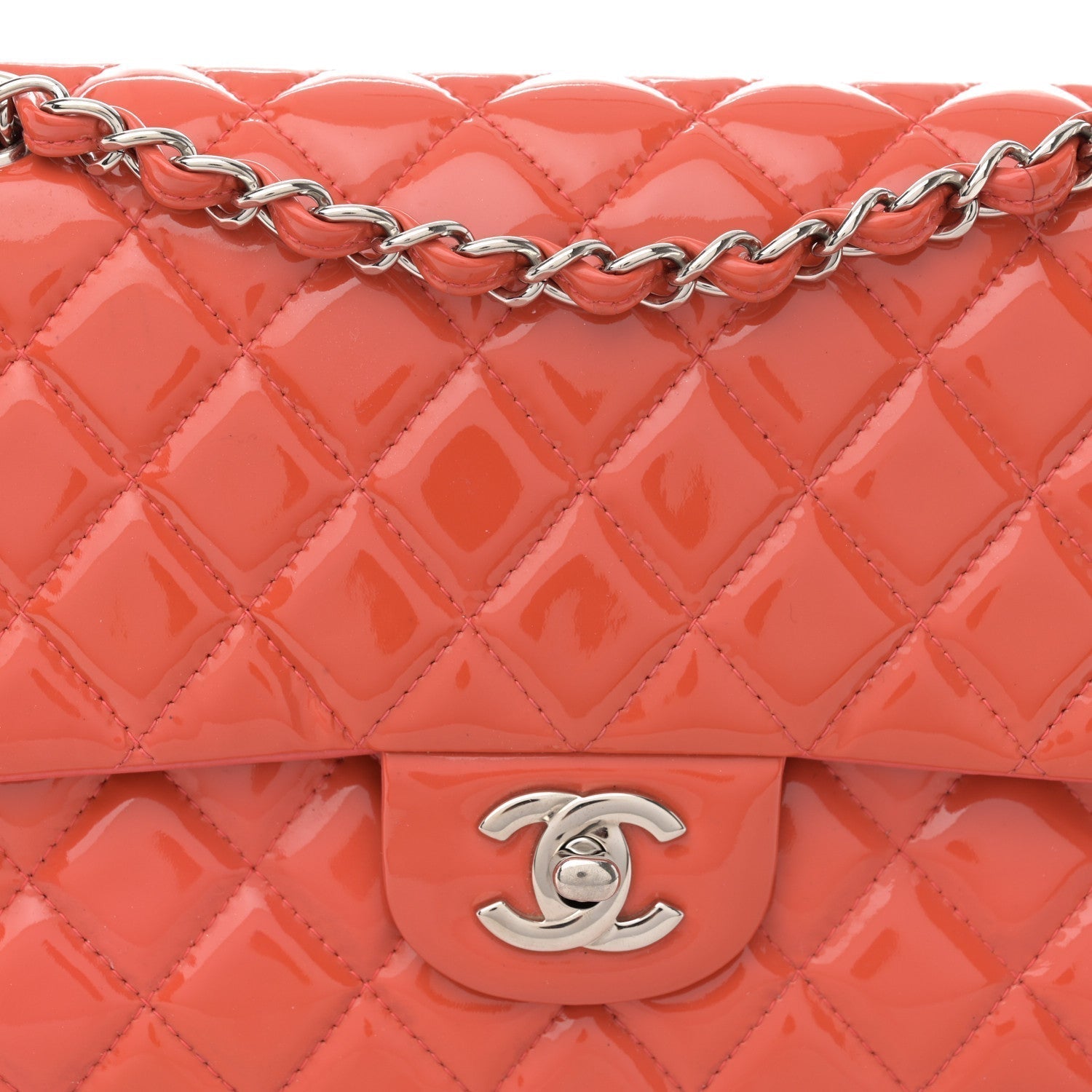Chanel Patent Quilted Medium Double Flap Coral 5 of 8