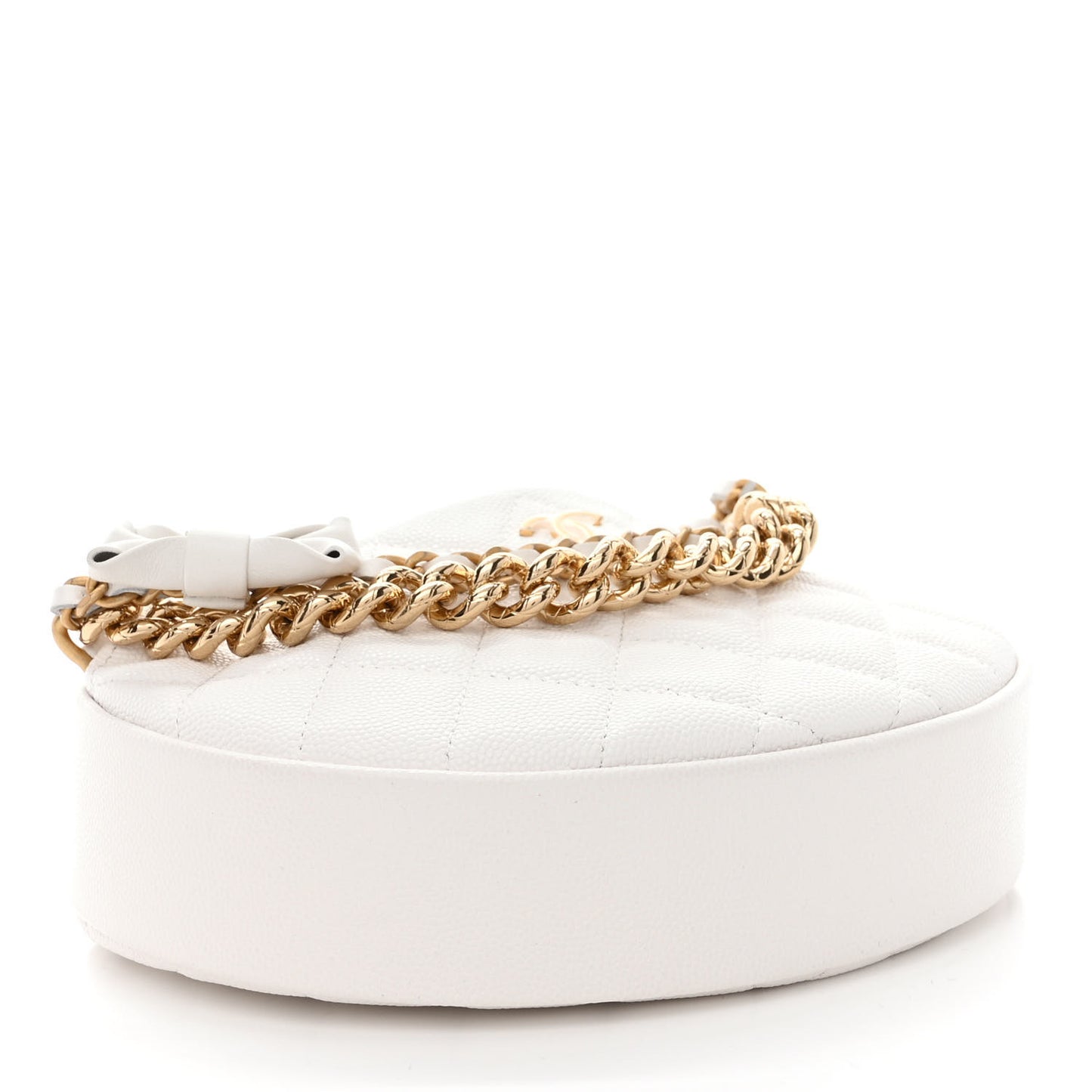 Shiny Caviar Quilted Bow Pouch Hobo White
