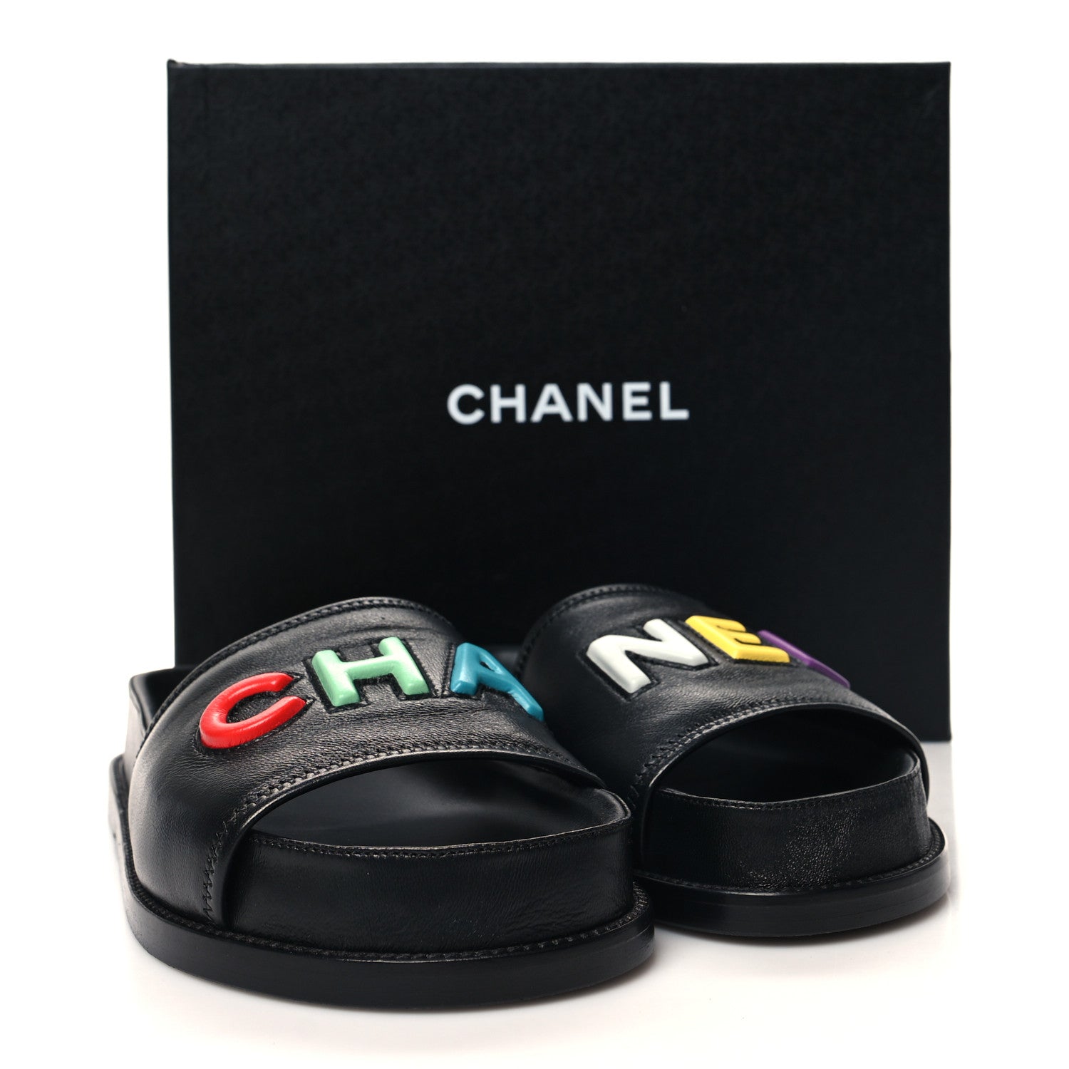 Chanel Lambskin Cha-Nel Mule Sandals 40 Black Multicolor 10 of 10