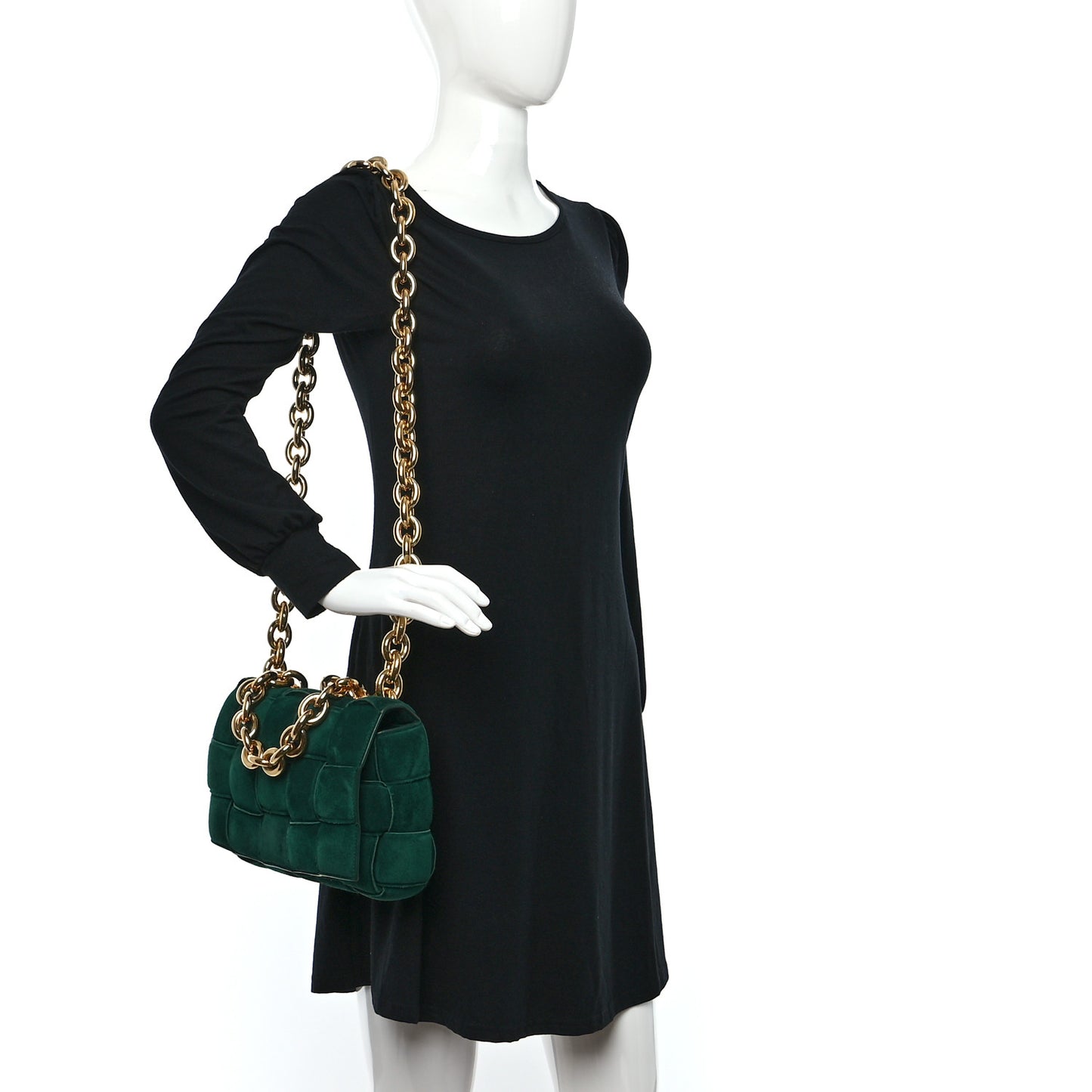Suede Maxi Intrecciato Padded Chain Cassette Crossbody Bag Emerald Green