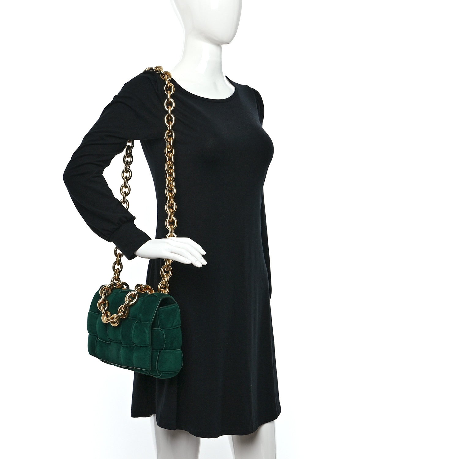 Bottega Veneta Suede Maxi Intrecciato Padded Chain Cassette Crossbody Bag Emerald Green 2 of 10