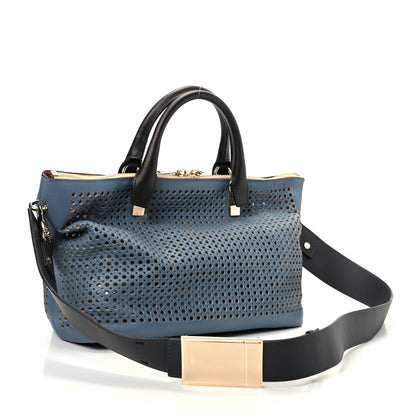 Chloe Calfskin Sheepskin Perforated Medium Baylee Tote Blue 3 of 8