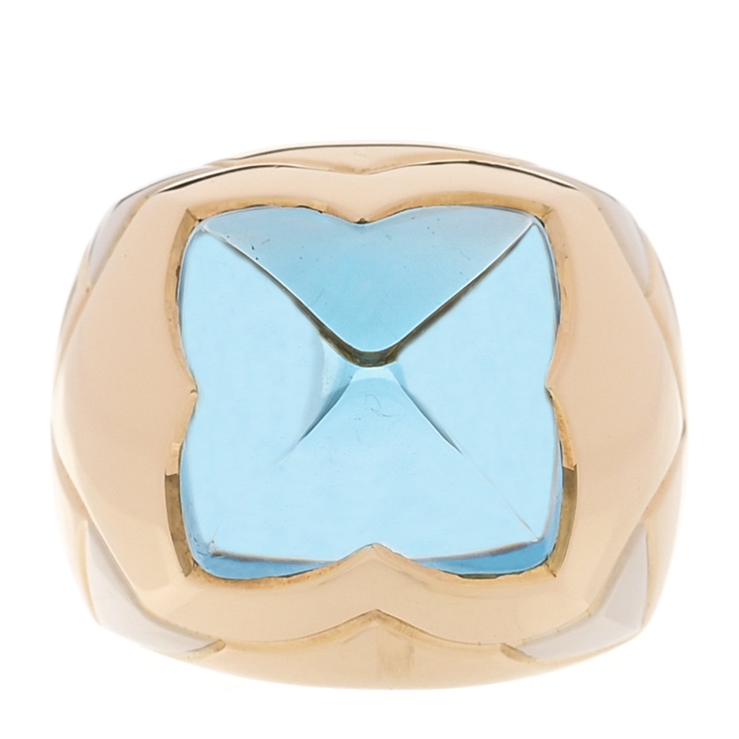 Bulgari 18K Yellow White Gold Aquamarine Pyramide Ring 51 5.75 1 of 5