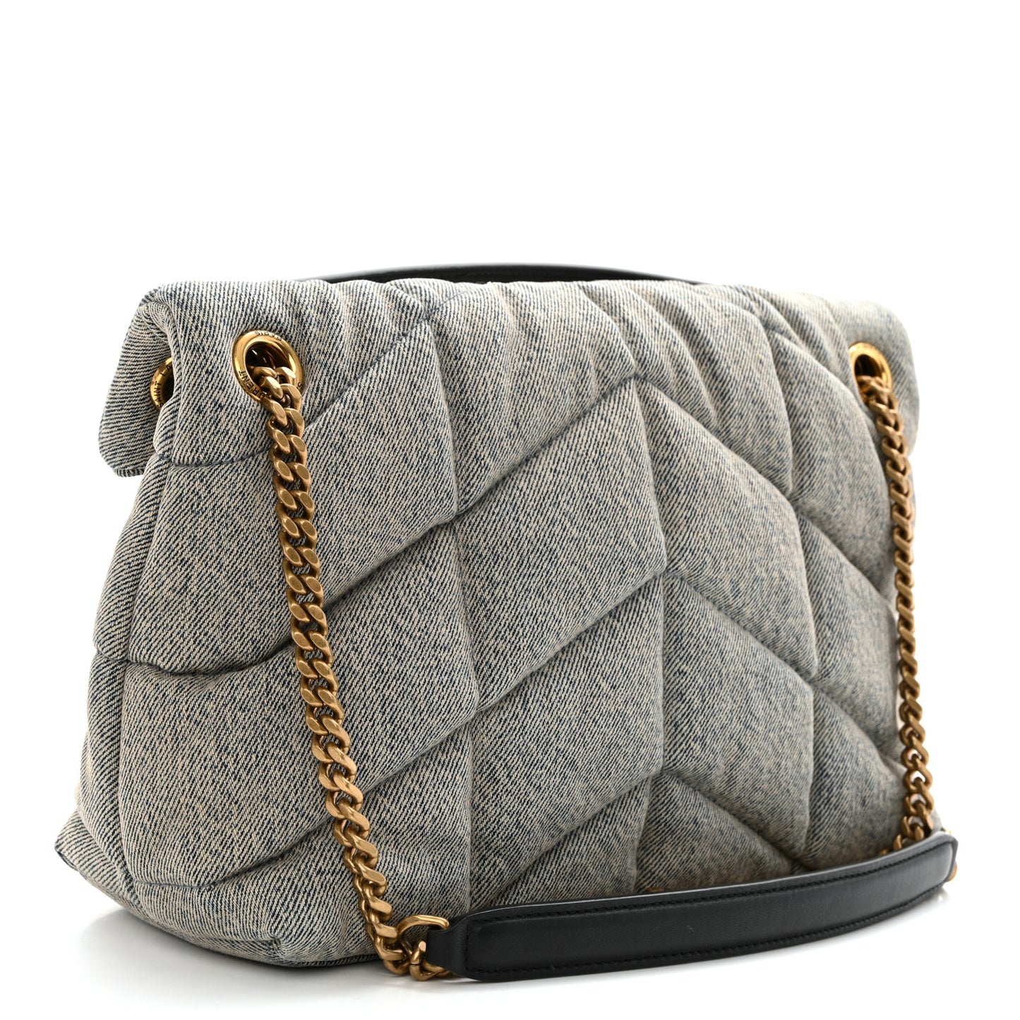 Denim Quilted Small Loulou Puffer Monogram Chain Satchel Azur