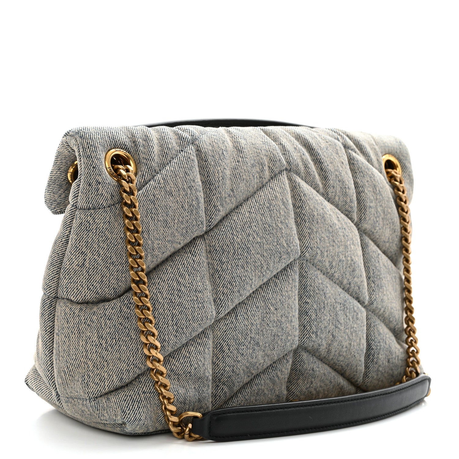 Saint Laurent Denim Quilted Small Loulou Puffer Monogram Chain Satchel Azur 3 of 11