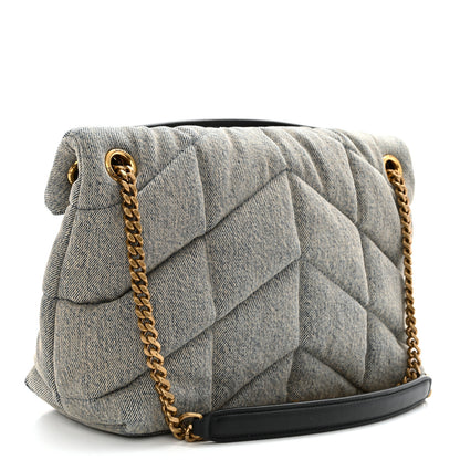 Saint Laurent Denim Quilted Small Loulou Puffer Monogram Chain Satchel Azur 3 of 11