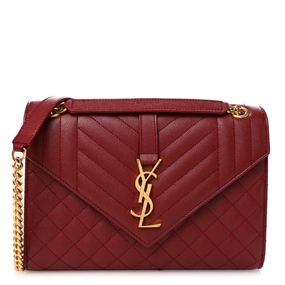 Saint Laurent Grain De Poudre Textured Mixed Matelasse Triquilt Medium Monogram Satchel Oxblood 1 of 10