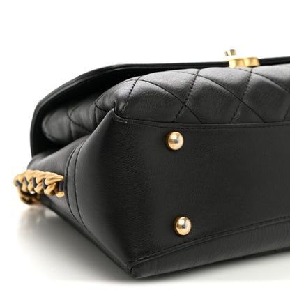 Chanel Calfskin Quilted Side Chain Compartment Flap Black 9 of 10