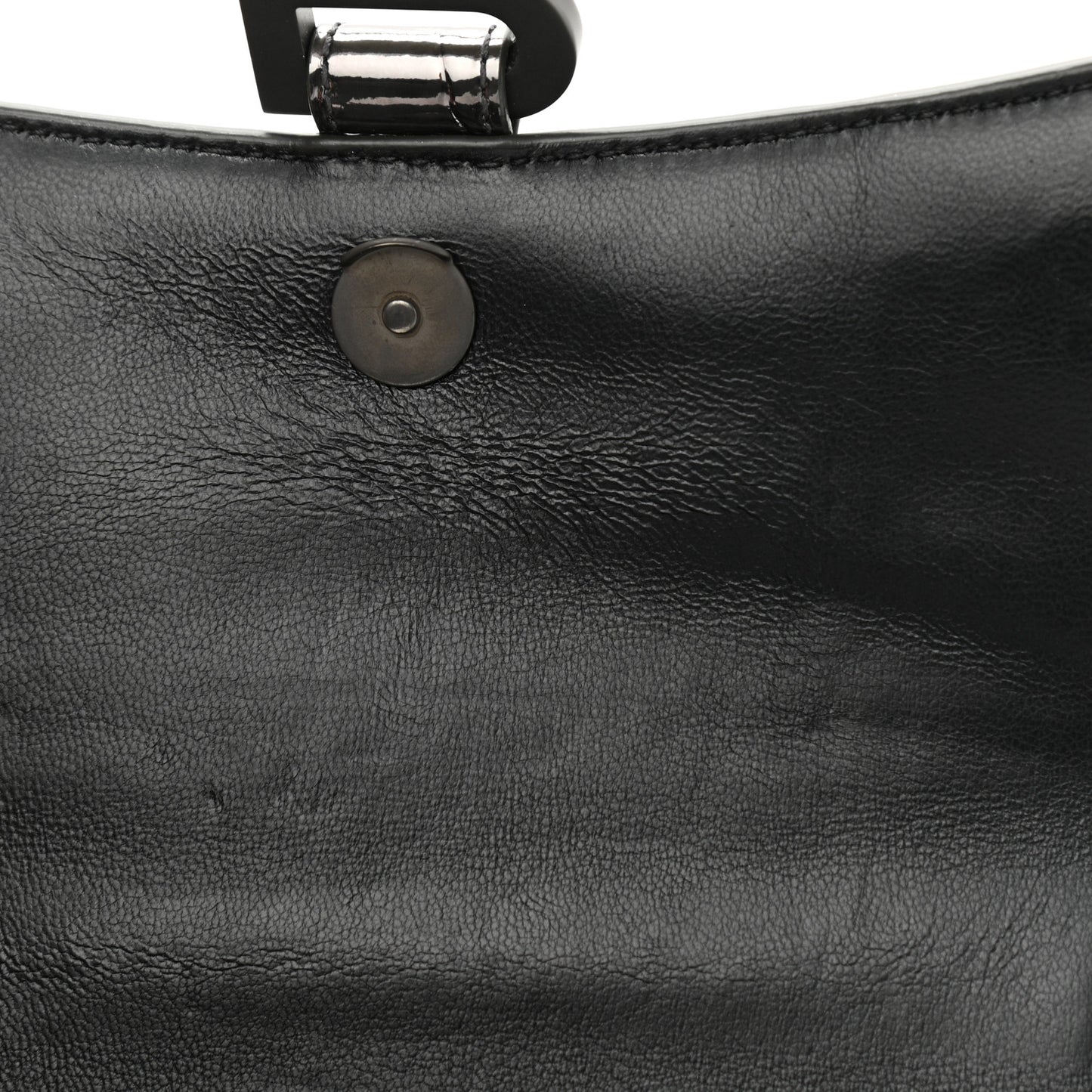 Shiny Calfskin Crocodile Embossed Hourglass Top Handle Bag XS Gunmetal