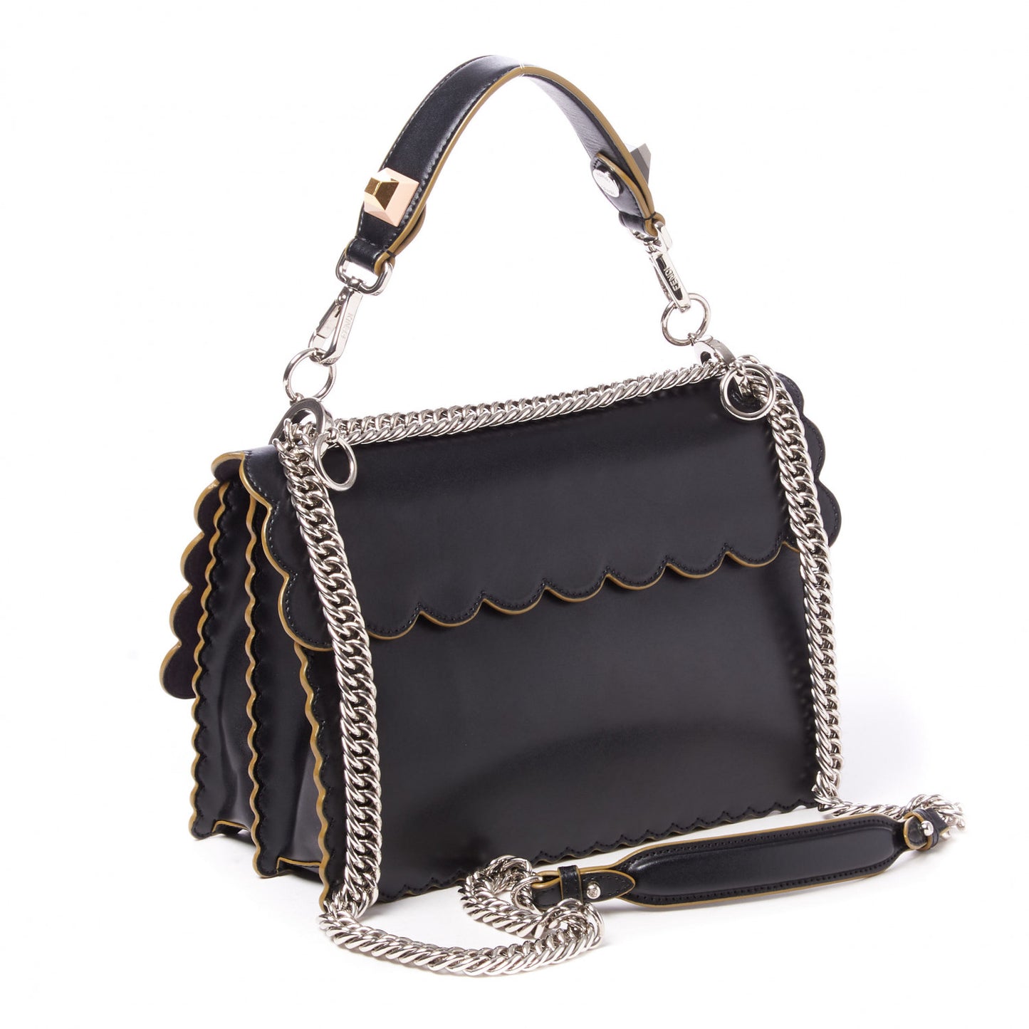 Vitello Liberty Scalloped Studded Kan I Shoulder Bag Black