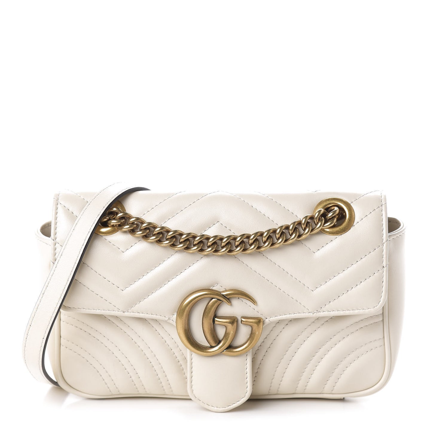 Calfskin Matelasse Mini GG Marmont Shoulder Bag White