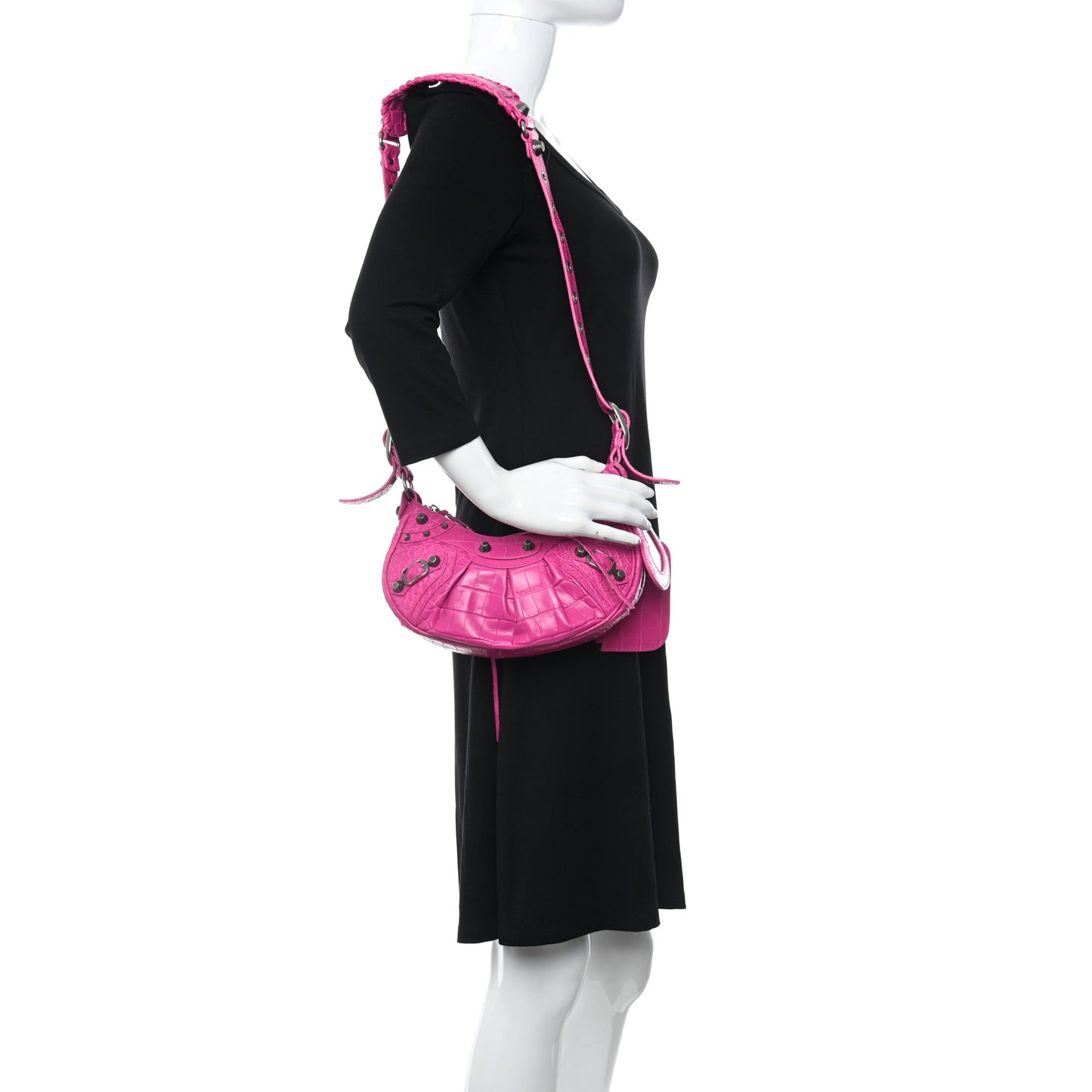 Extra Supple Calfskin Crocodile Embossed XS Le Cagole Shoulder Bag Lipstick Pink