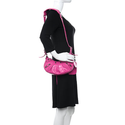 Balenciaga Extra Supple Calfskin Crocodile Embossed XS Le Cagole Shoulder Bag Lipstick Pink 2 of 10