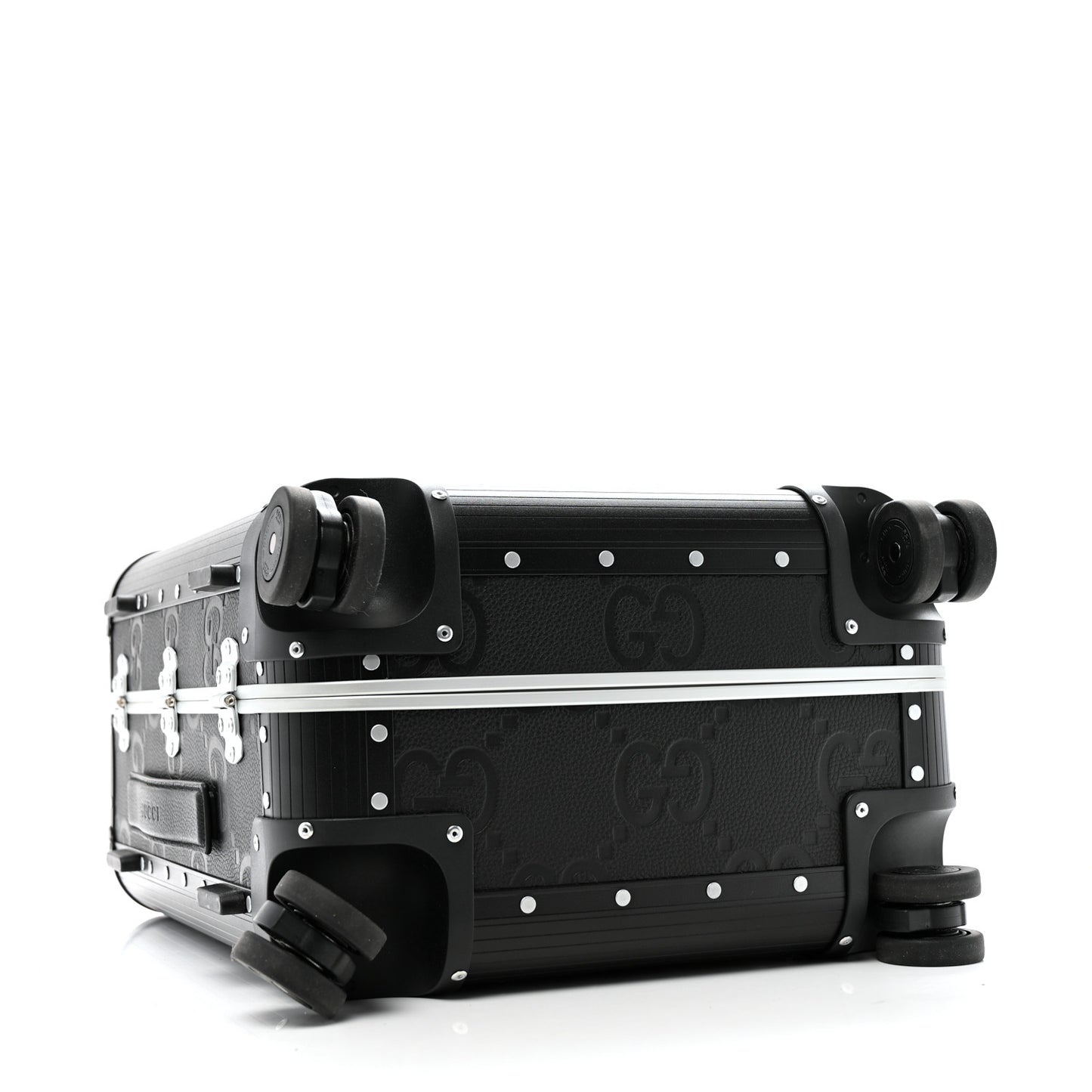 Aluminum GG Piuma Calfskin Jumbo GG Embossed Porter Cabin Plus Trolley Black