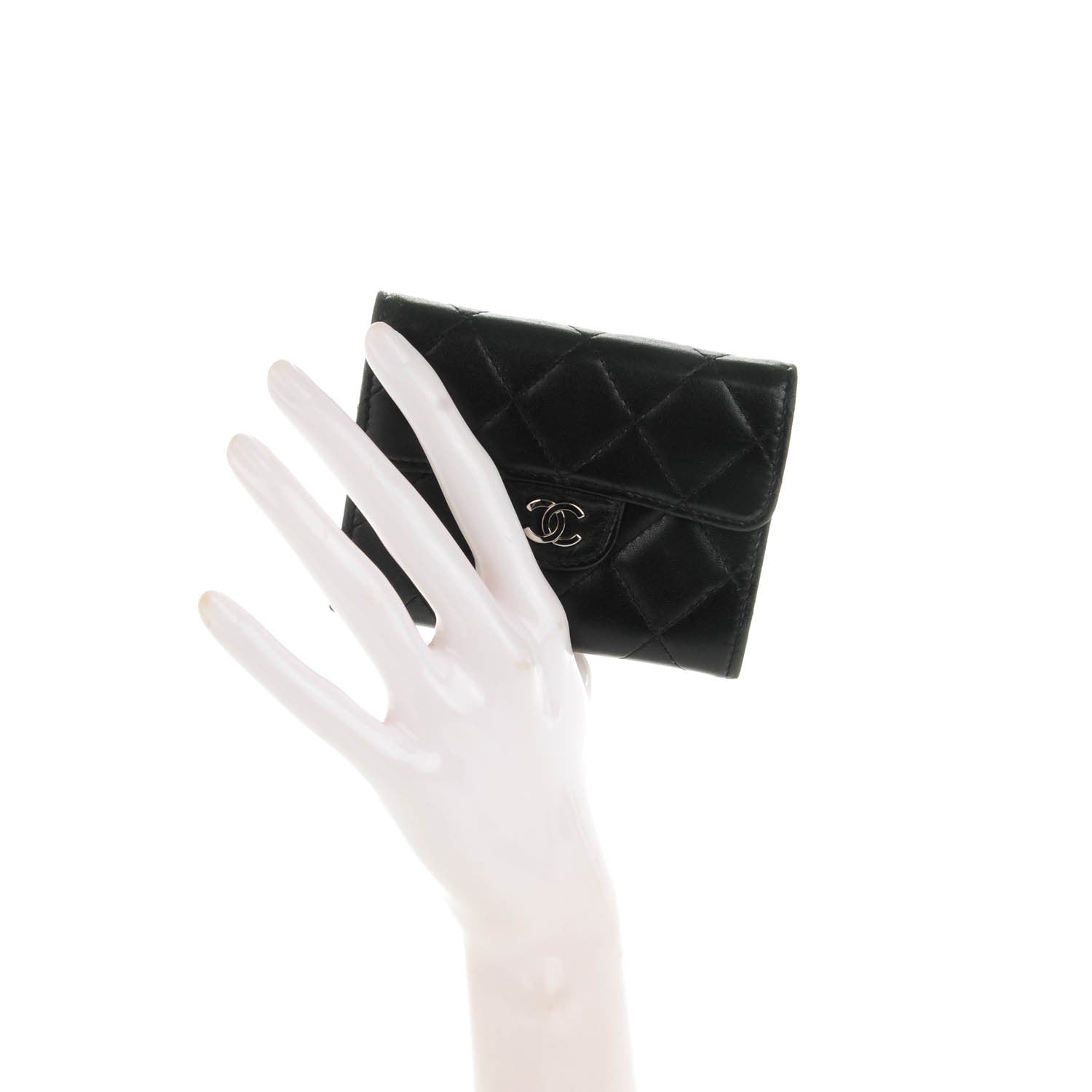 Chanel Lambskin Quilted Flap Card Holder Wallet Black 2 of 7