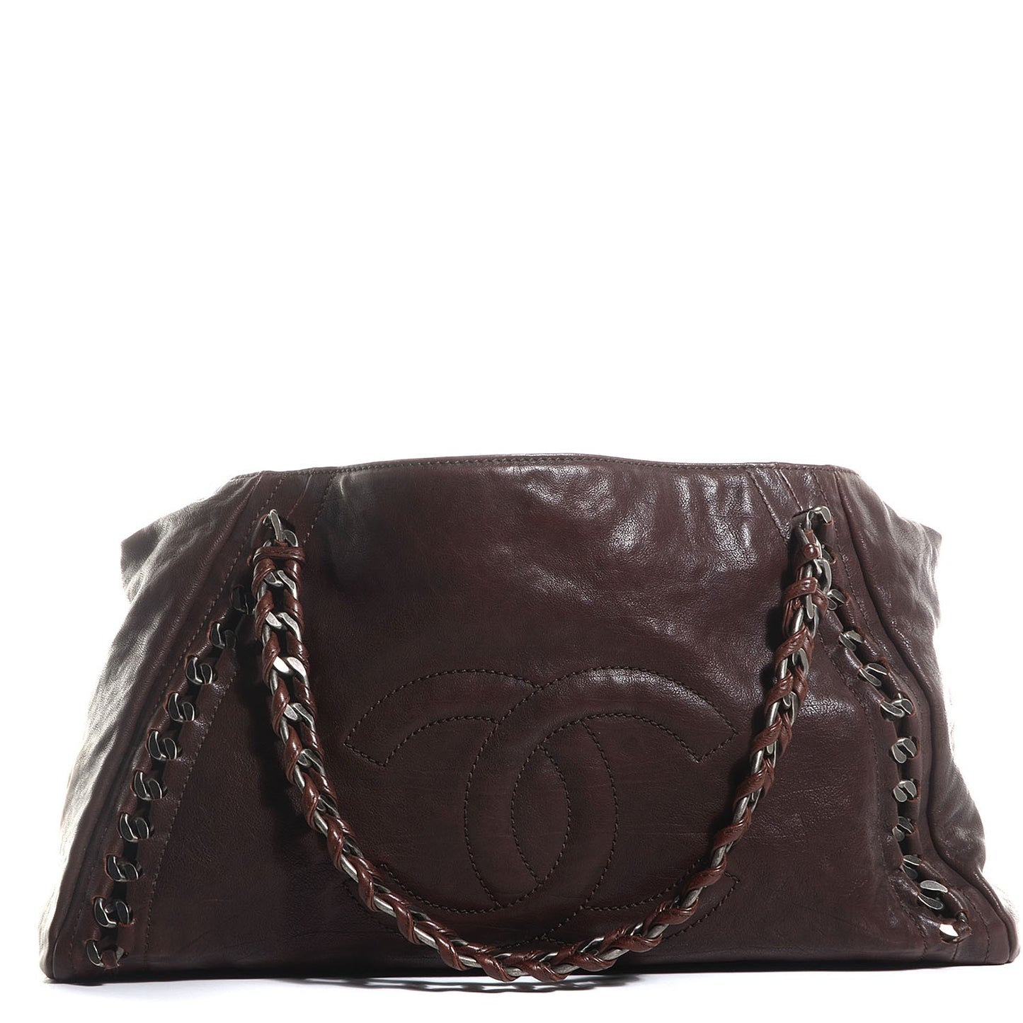 Calfskin Large East West Modern Chain Tote Brown