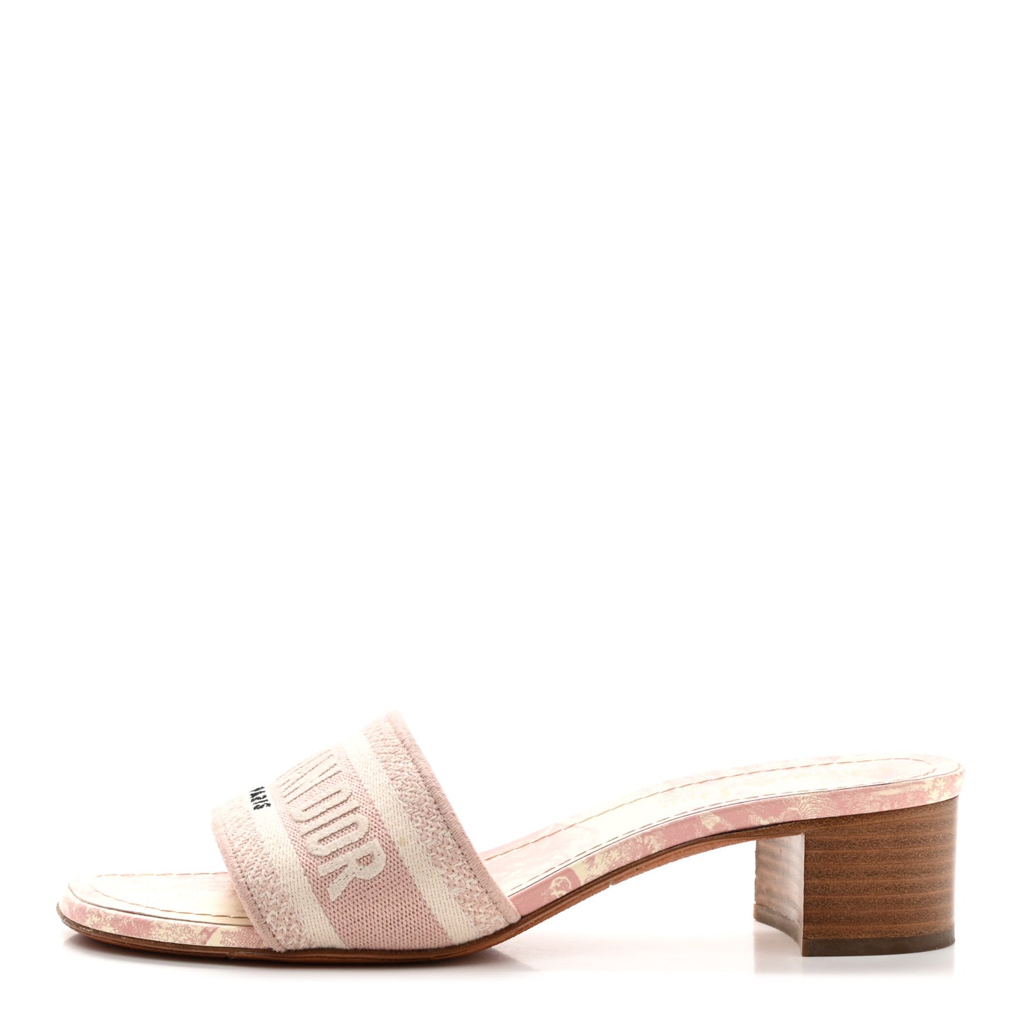 Cotton Toile De Jouy Embroidered Dway 50mm Slide Sandals 37.5 Light Pink