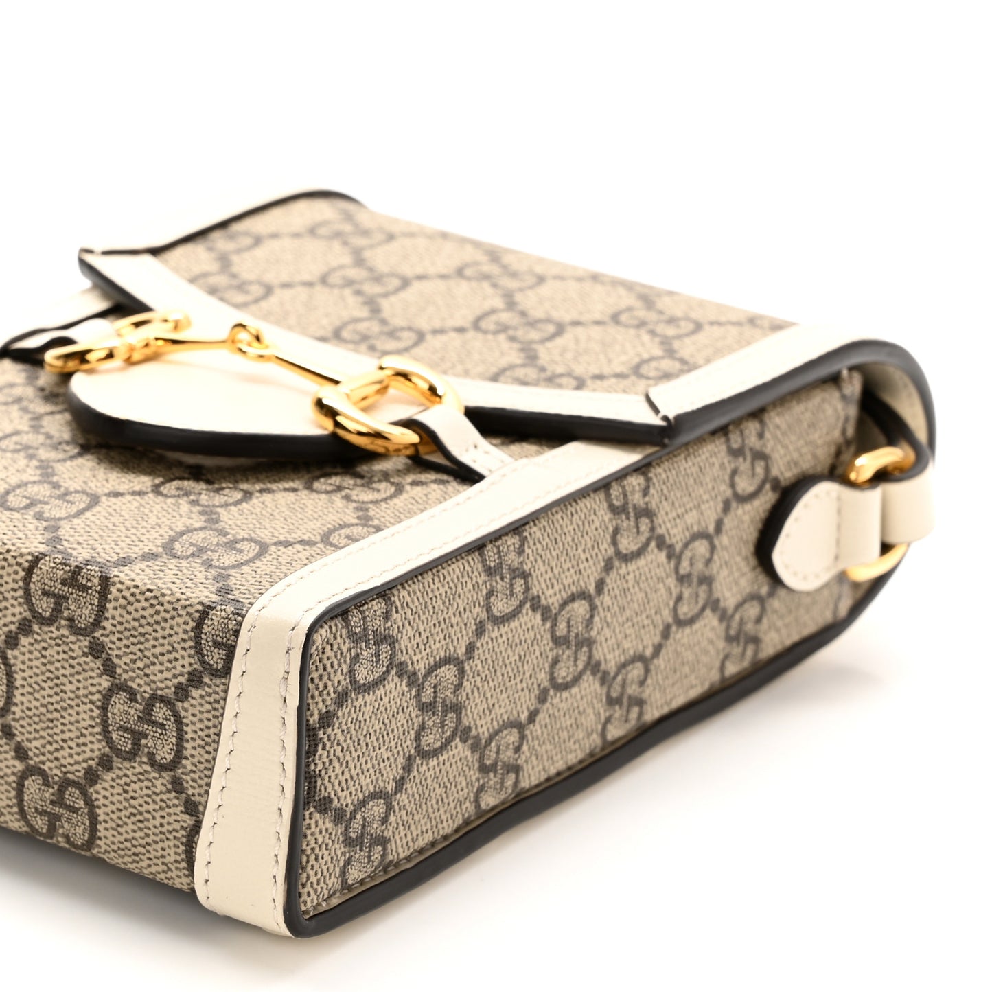 GG Supreme Monogram Azalea Calfskin Mini Horsebit 1955 Crossbody Bag Beige Ebony Mystic White