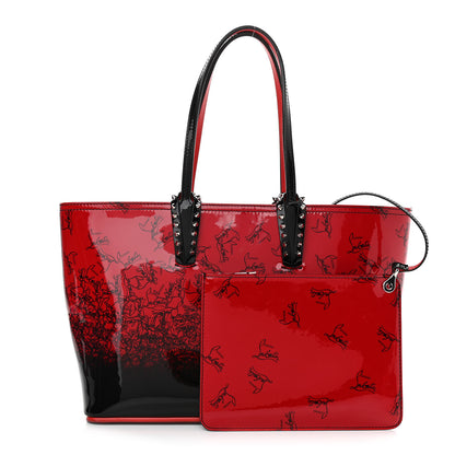 Christian Louboutin Patent Calfskin Spikes East West Cabata Tote Red Black 1 of 11