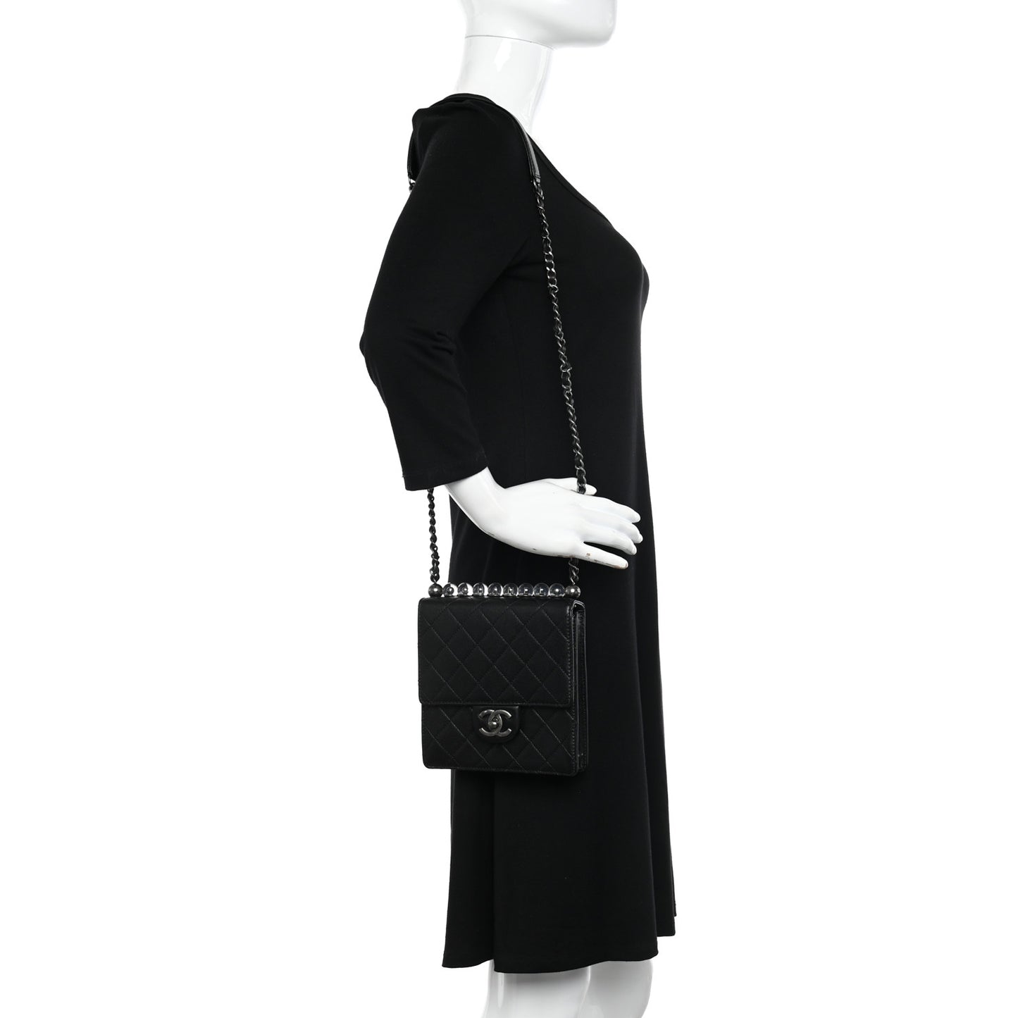 Goatskin Quilted Chic Pearls Flap Black