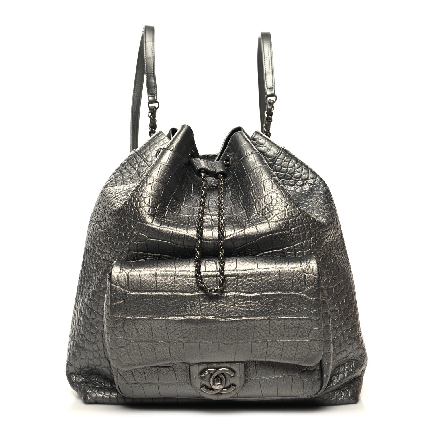 Chanel Metallic Calfskin Crocodile Embossed Large Backpack Silver 1 of 10