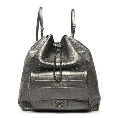 Chanel Metallic Calfskin Crocodile Embossed Large Backpack Silver 1 of 10