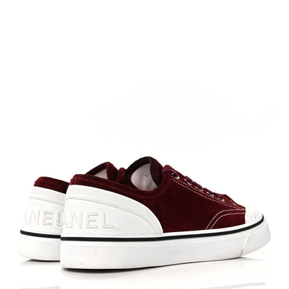 Chanel Suede Lace Up Cap Toe Sneakers 39.5 Burgundy 4 of 10