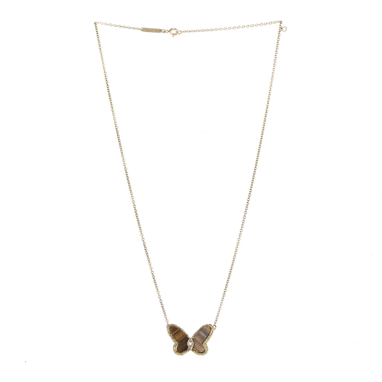 Van Cleef & Arpels 18K Yellow Gold Diamond Tiger's Eye Butterfly Pendant 3 of 7