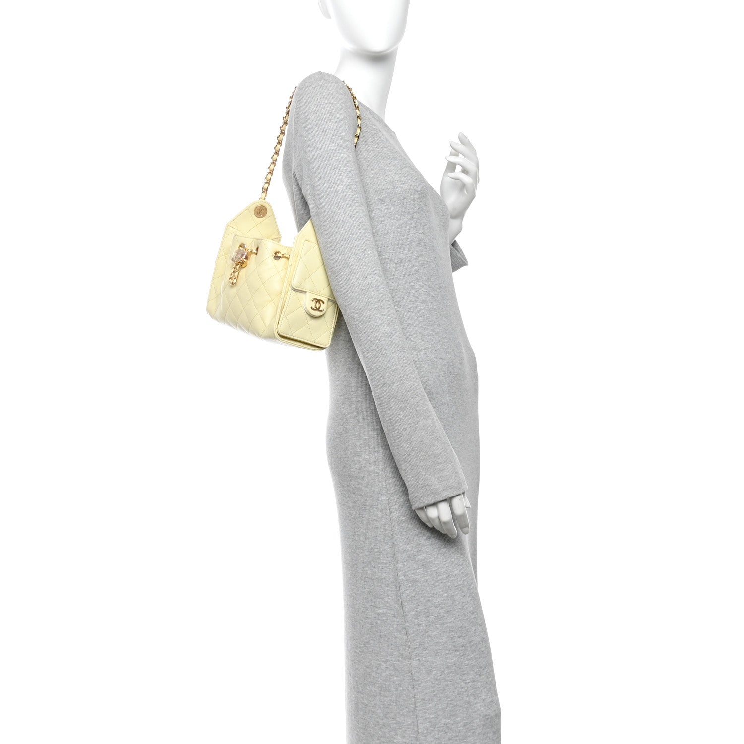 Chanel Caviar Quilted Mini Chanel 25 Handbag Light Yellow 2 of 11