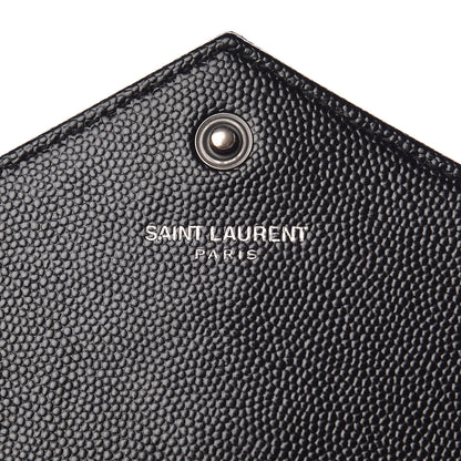 Saint Laurent Grain De Poudre Matelasse Chevron Monogram Envelope Chain Wallet Black 6 of 9