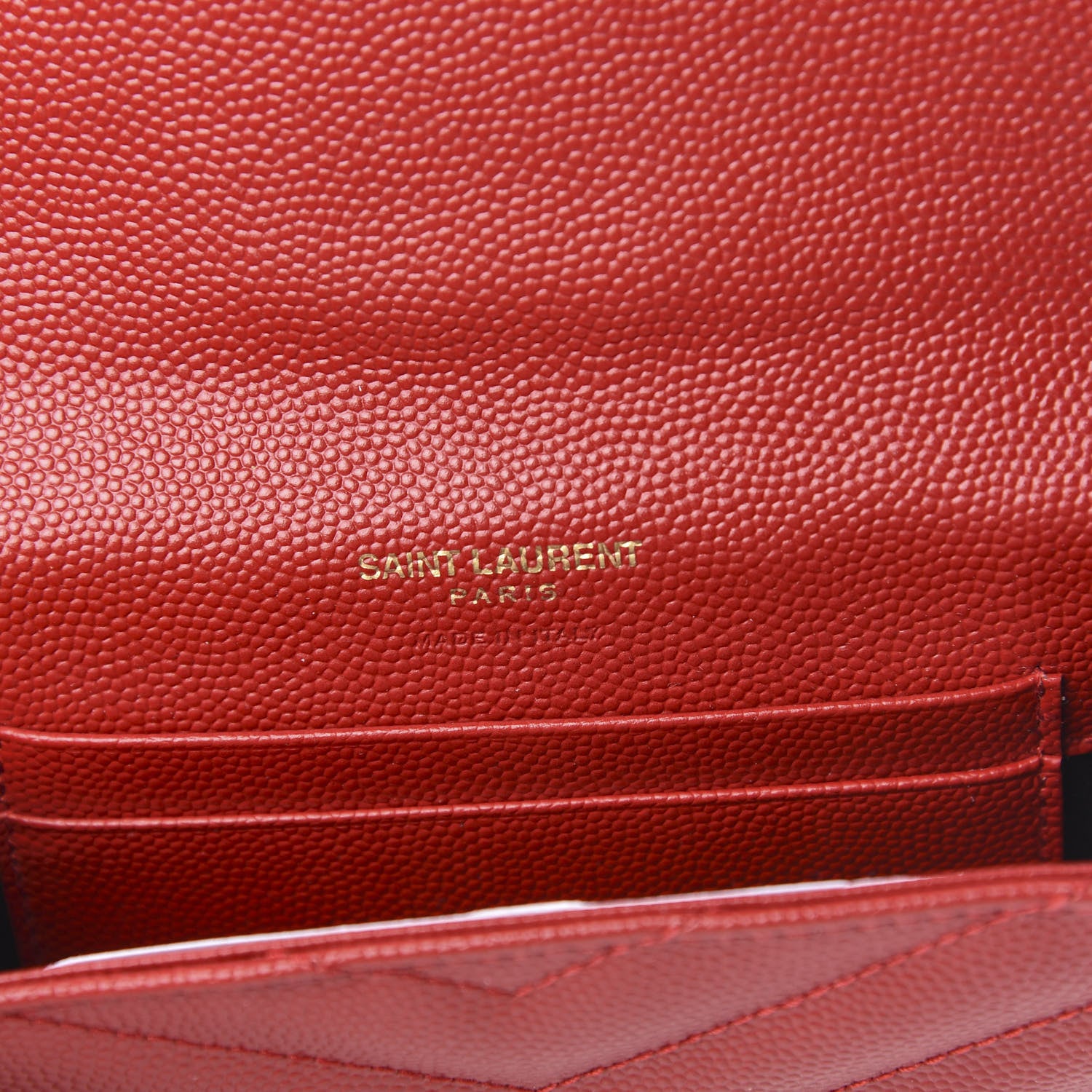 Saint Laurent Grain De Poudre Matelasse Chevron Small Monogram Envelope Wallet New Red 6 of 7