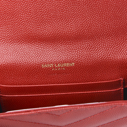 Saint Laurent Grain De Poudre Matelasse Chevron Small Monogram Envelope Wallet New Red 6 of 7