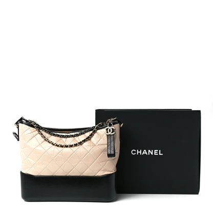 Chanel Aged Calfskin Quilted Medium Gabrielle Hobo Beige Black 12 of 12