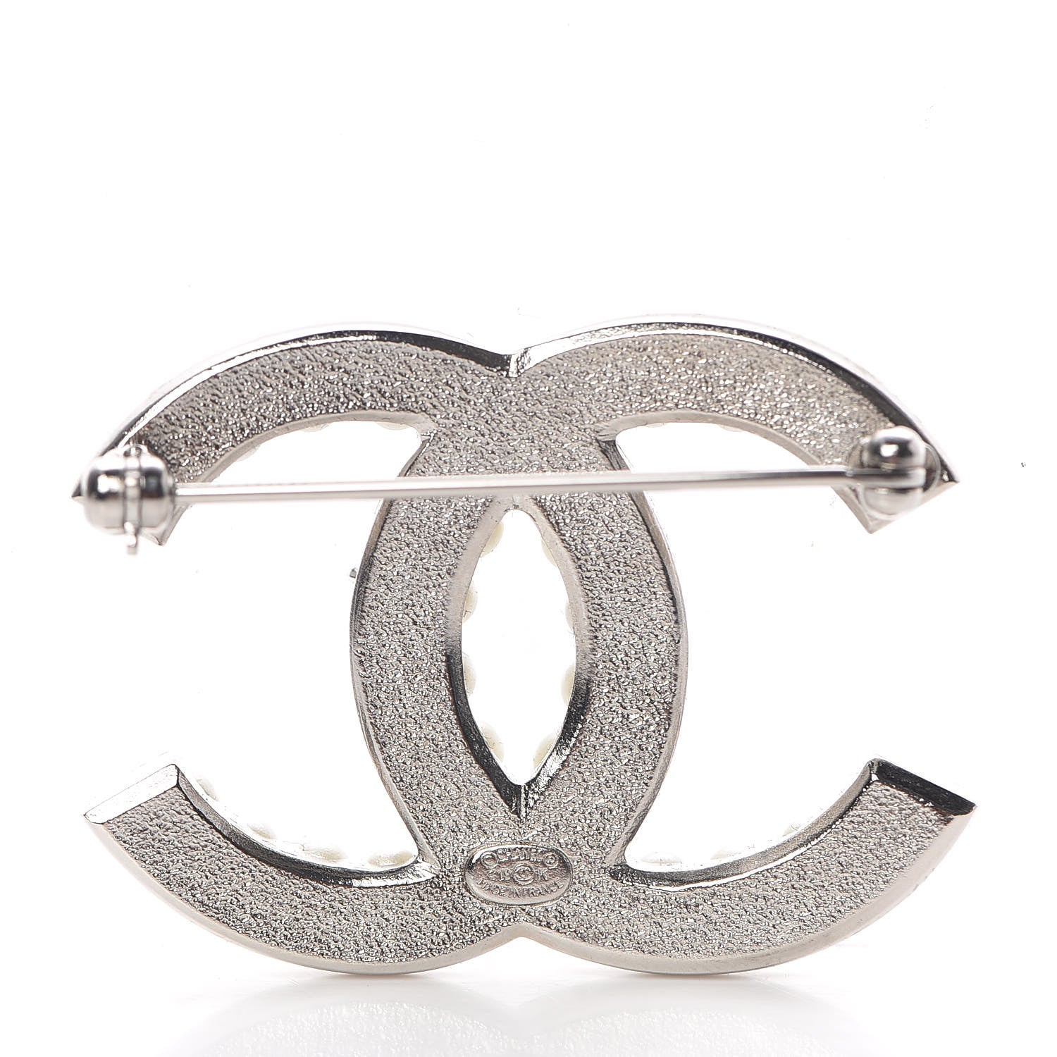 Chanel Pearl Crystal CC Brooch Silver 3 of 5
