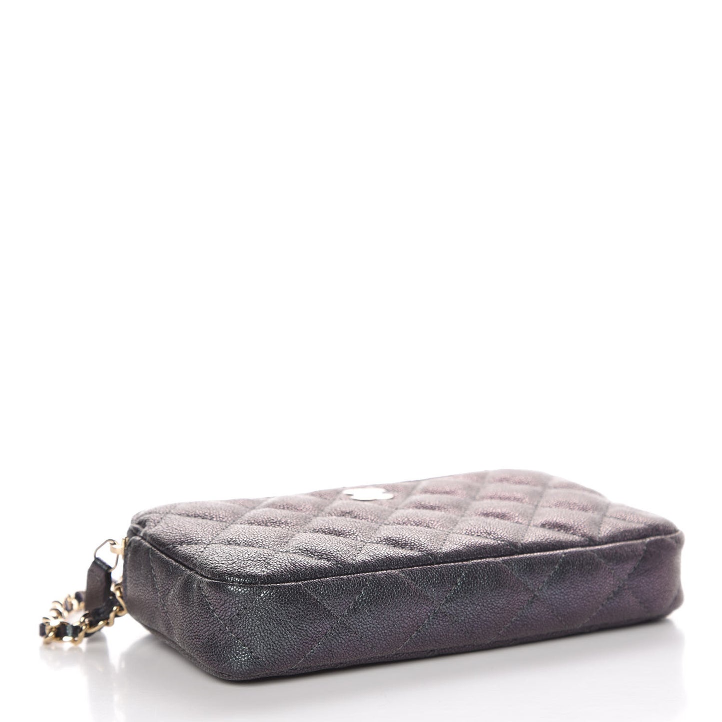 Iridescent Caviar Quilted Clutch With Chain Black