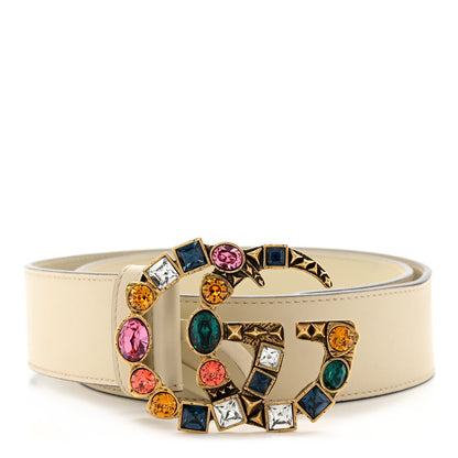 Gucci Calfskin Crystal Double G 40mm Belt 80 32 White Multicolor 1 of 3