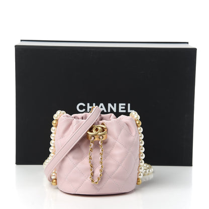 Chanel Calfskin Quilted Pearl Mini About Pearls Drawstring Bucket Light Pink 11 of 11