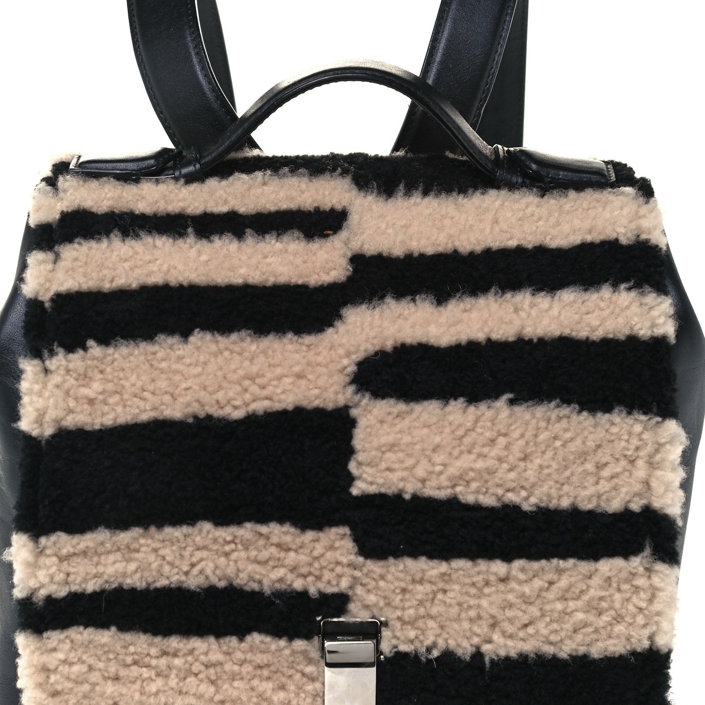 Calfskin Shearling Small Blurred Stripe PS Backpack Black Nude