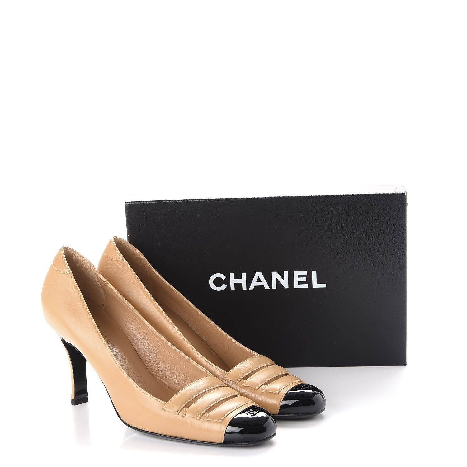 Chanel Lambskin Patent Cap Toe Pumps 41 Beige 10 of 10