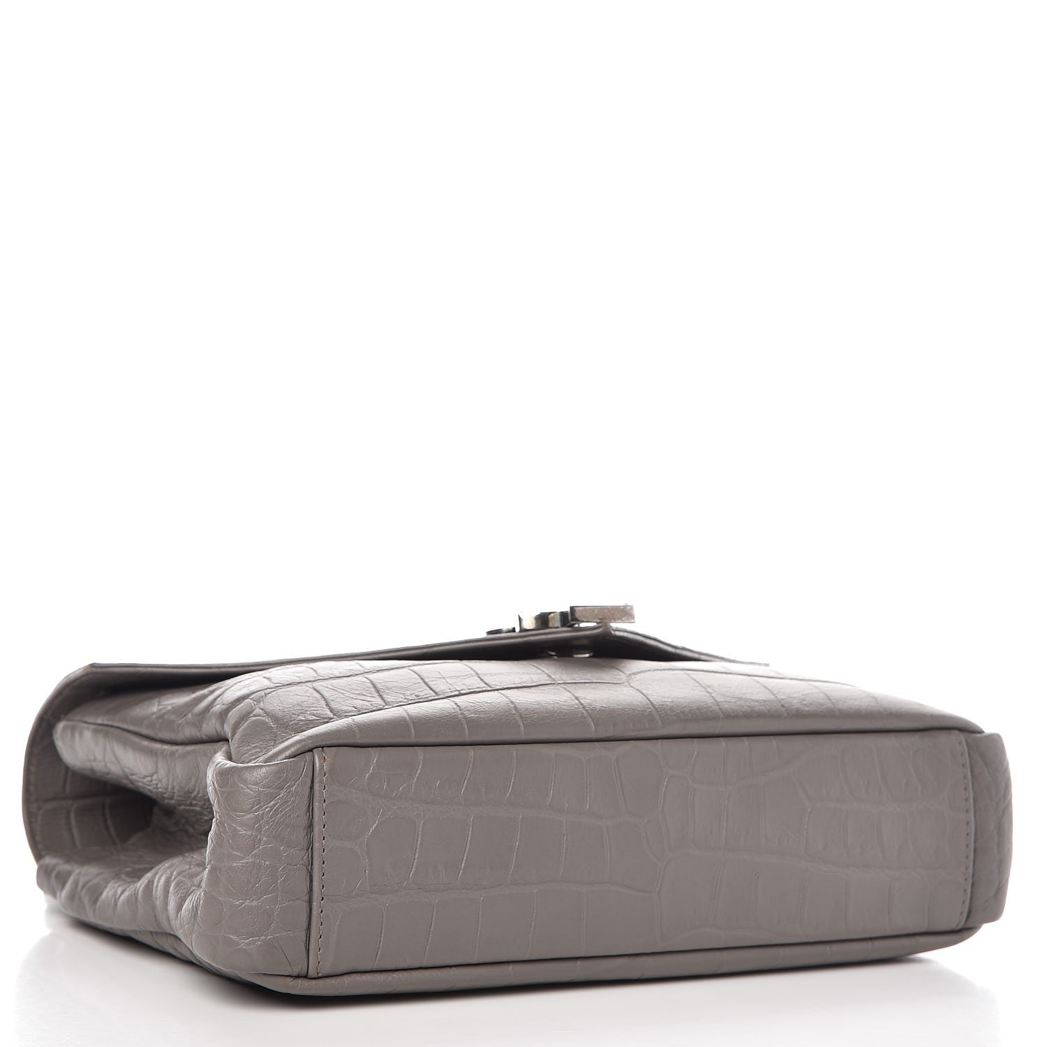 Saint Laurent Calfskin Crocodile Embossed Medium College Monogram Satchel Gray 4 of 7