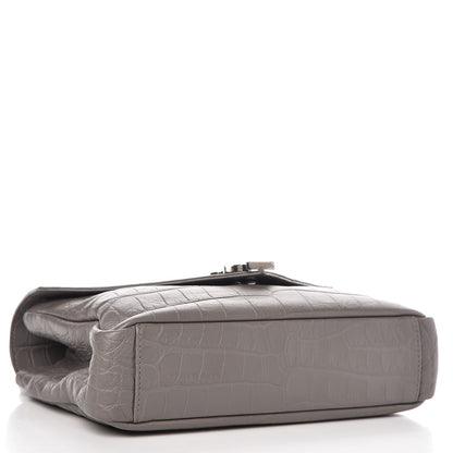Saint Laurent Calfskin Crocodile Embossed Medium College Monogram Satchel Gray 4 of 7