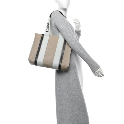 Chloe Cotton Calfskin Medium Woody Ribbon Tote White Blue 2 of 12