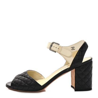 Chanel Lambskin Quilted CC Sandals 41 Black White 1 of 8