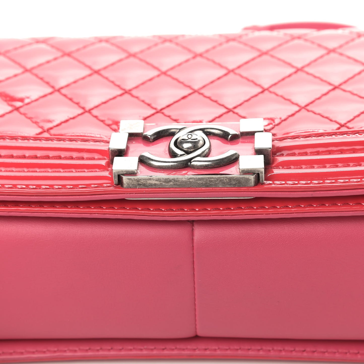 Patent Calfskin Enamel Quilted Medium Boy Flap Dark Pink