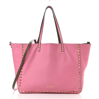 Valentino Garavani Grained Calfskin Medium Rockstud Reversible Tote Army Green Pink 3 of 16